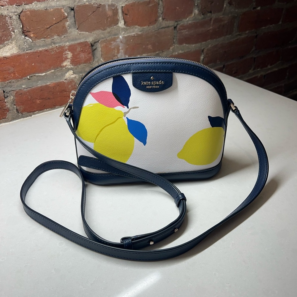 Kate Space Sylvia Dome Lemon Leather Purse Navy Yellow
